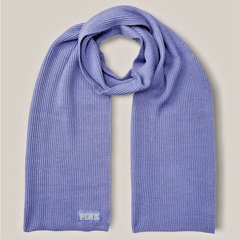 NWOT Victoria’s Secret Pink Ribbed Dusty Periwinkle Logo Scarf
